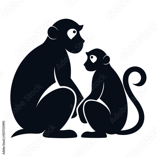 Two Monkeys Sitting Together Grooming Each Other A Detailed Vector Illustration of Primate Interaction and Affection