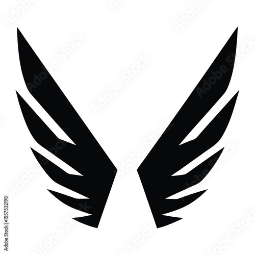Black vector bird wings set with feather and angel design elements