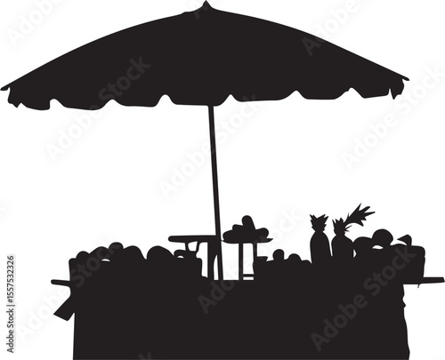 Silhouette of a man and girl with umbrella in the rain vector illustration.