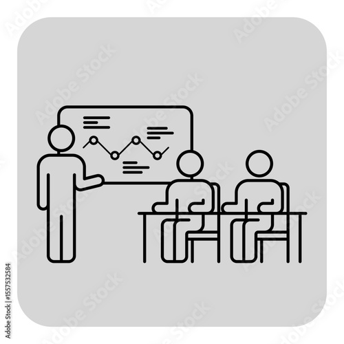 Business presentation with speaker illustrating key points on board while engaged participants listening attentively from their seats. Learning and interaction concept