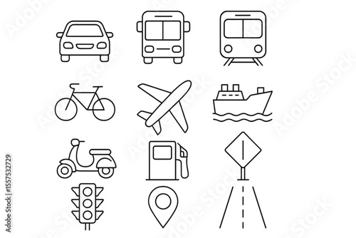 Outline icons of various transportation modes on dark background