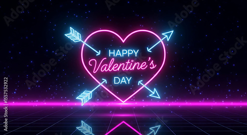 80s Style Valentine's Day Greeting with Glowing Neon Sign