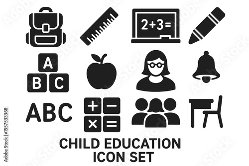 Child education icon set: learning tools and symbols for early education