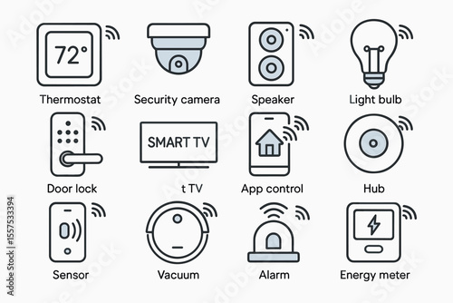 Smart home devices: thermostat, security, speaker, light bulb, and more
