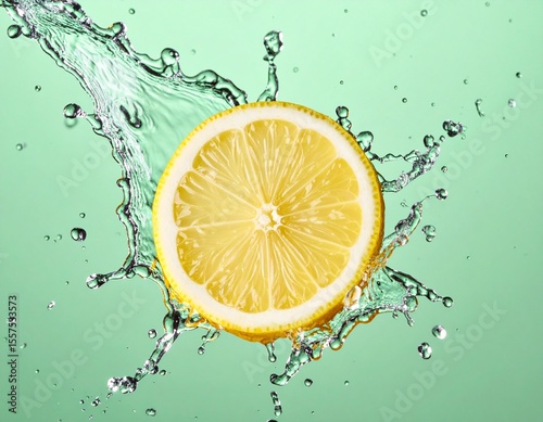 Refreshing Lemon Slice Splashing in Water A Vibrant Citrus Image