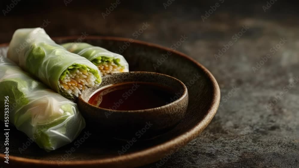 Fresh and crispy vegetable spring rolls served with a dipping sauce.