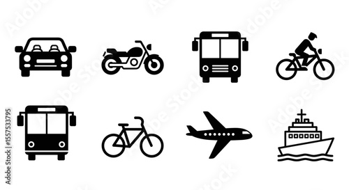 Illustration showcasing various modes of transportation including land air and sea vehicles