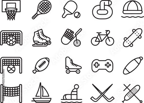 Collection of Line Art Sports and Recreation Icons