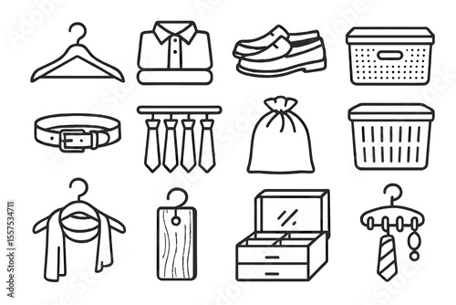 Chalkboard icons: clothing and accessories collection with hangers, shirts, shoes, and ties