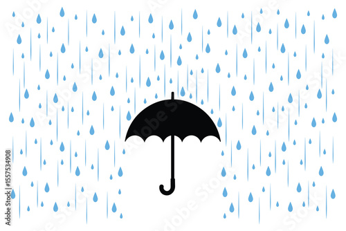 Soft rain falling on umbrella vector illustration, pastel cartoon style for kids printables, nursery art, educational materials, and seamless backgrounds
