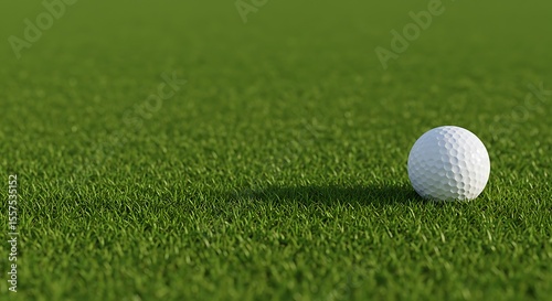 Golf Ball Resting on Green Grass with Shadow and Focus on Texture