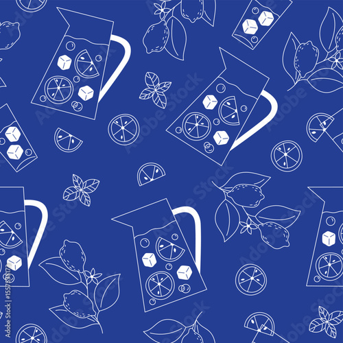 Refreshing Summer Citrus Pitcher Pattern  A Cool and Crisp Lemonade Illustration Design