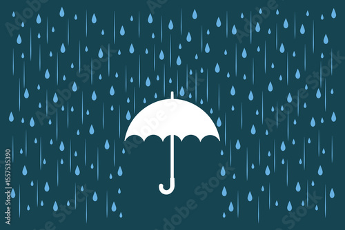 Vector illustration of cartoon umbrella with pastel raindrops, flat design for children’s weather themes, rainy backgrounds, nursery prints, and educational graphics
