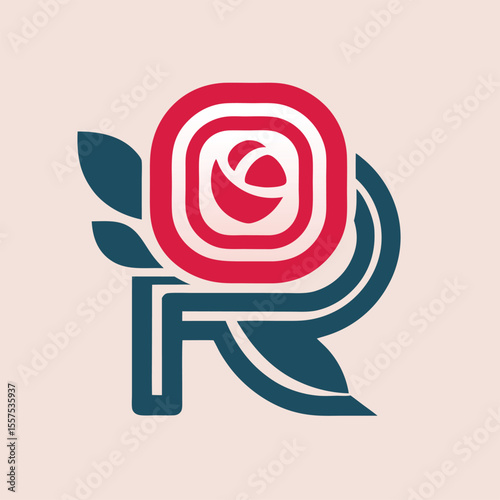 A logo featuring the letter "R" with a stylized rose design.