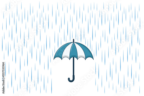 Cute umbrella in soft rain, pastel vector cartoon design for rainy day illustrations, kids decor, seamless backgrounds, baby books, and seasonal patterns
