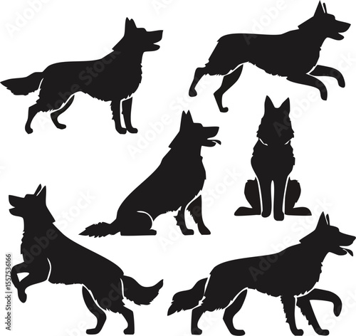 Elegant German Shepherd Dog Silhouettes A Versatile Animals Silhouette Set for Design Projects