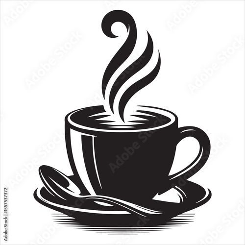 Steaming Coffee Cup Silhouette - A Moment of Warmth 