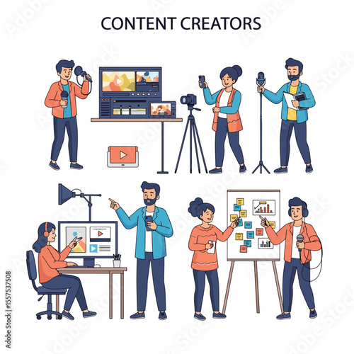 Set of Content Creators and Influencers Working on Digital Media