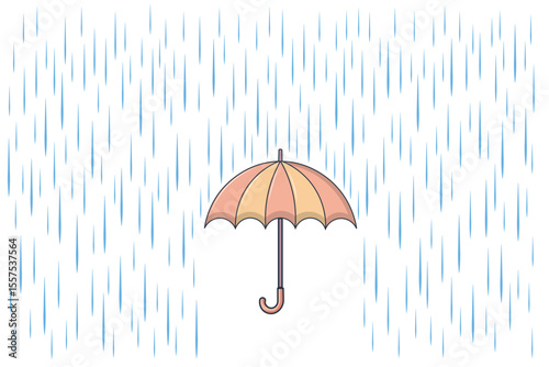 Open umbrella with gentle rain drops, vector pastel illustration in cartoon style for children’s storybooks, nursery designs, and seasonal wall art
