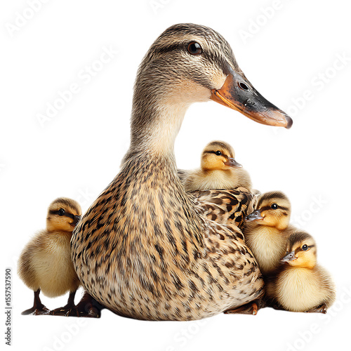 Mother Duck and Ducklings A Perfect Family Portrait on transparent Background