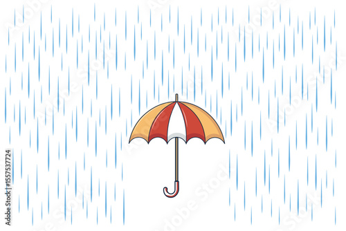 Rainy day with cute umbrella, flat cartoon vector illustration in pastel shades for baby themes, kids weather visuals, and background decoration
