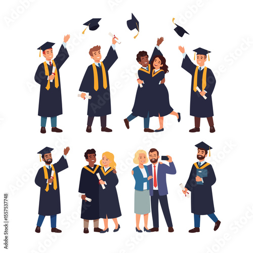 Set of Diverse Students Celebrating on Graduation Day