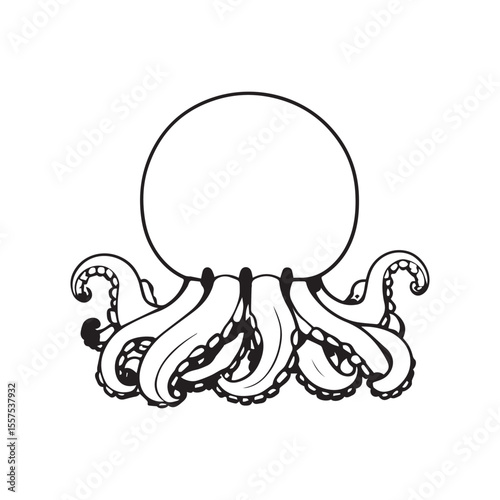 Octopus Tentacles Line Art - Black and White Vector Illustration of Sea Animal