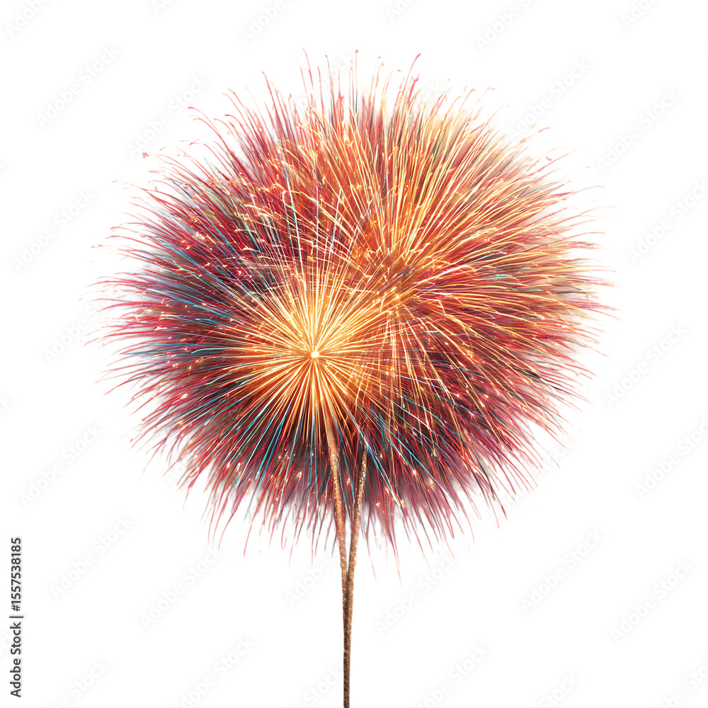 Fototapeta premium Vibrant Fireworks Display A Stunning Celebration in the Sky white background against transparent Background