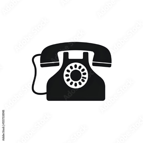Vintage Rotary Phone Icon: Retro Communication Device, Classic Telephone Graphic, Black and White Phone Illustration