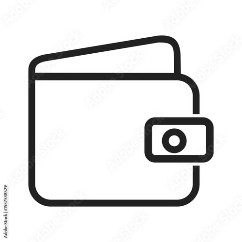Illustration of a simple black and white wallet with a clasp on a plain white background