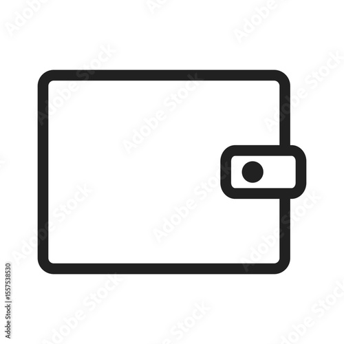 A simple line drawing of a closed wallet with a button clasp in black and white colorscheme