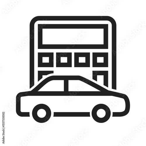 Iconic representation of a car positioned in front of a calculator with a blank display area