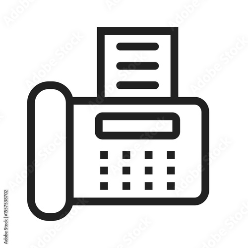 Illustration of a fax machine with a handset, a display screen, and paper coming out top