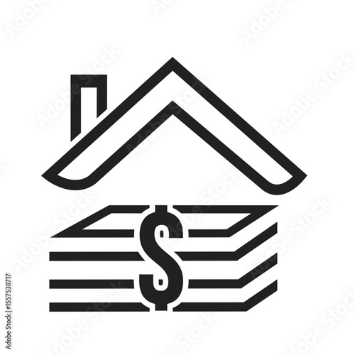 Illustration of a house roof over a stack of money with a dollar sign in the center of it all