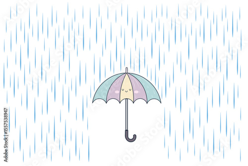 Vector flat umbrella in the rain, cartoon pastel design for children’s artwork, nursery decoration, and weather education visuals
