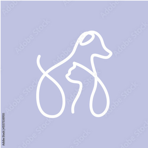 Minimalist Line Drawing of Dog and Cat With Soft Pastel Colored Background