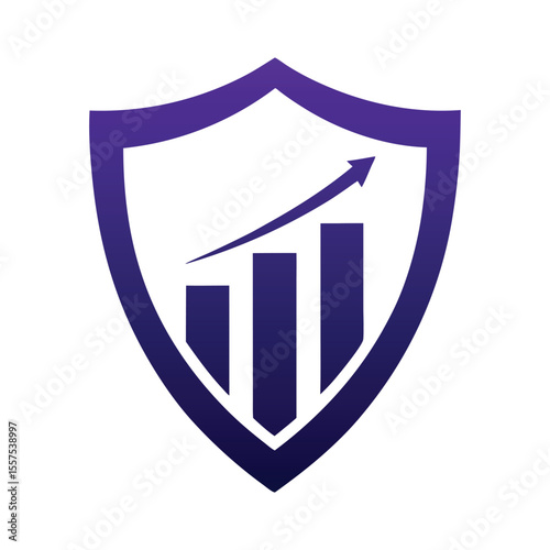 Purple shield with upward trending graph and arrow growth