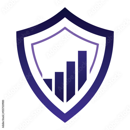 Shield emblem with ascending bar graph bars