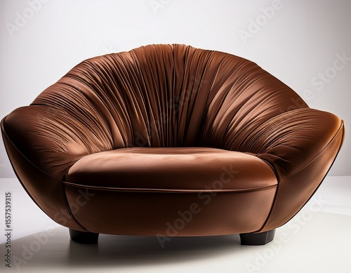 modern plush sculpted armchair with a petal like design soft chocolate brown velvet upholstery