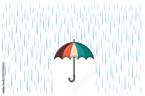 Open cartoon umbrella and falling water drops, flat vector style for kids design, seamless rainy backgrounds, and seasonal baby prints
