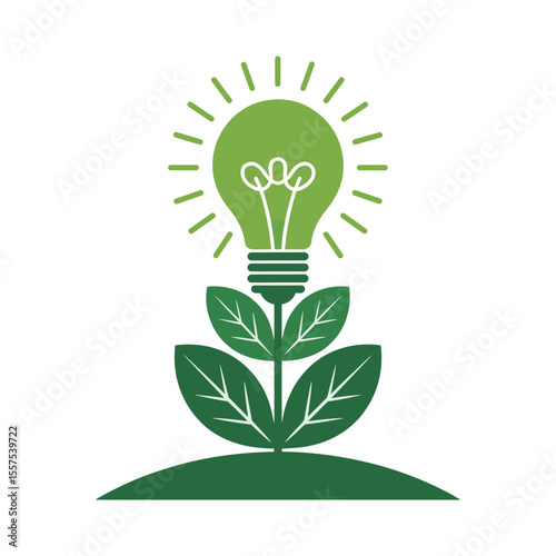 Eco-friendly light bulb concept, featuring a tree leaf, symbolizing sustainability and green energy vector on white background.