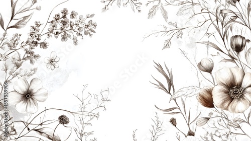 Elegant Sepia Botanical Sketch: Floral Frame Design