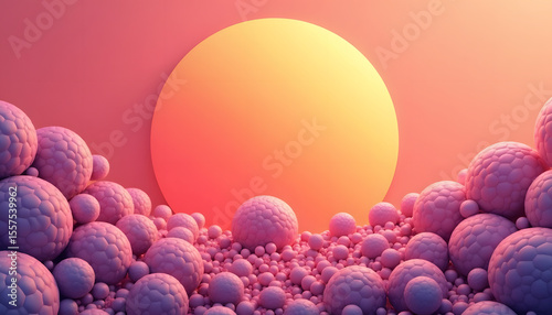 Abstract composition of pink spheres with gradient colors and a soft texture.