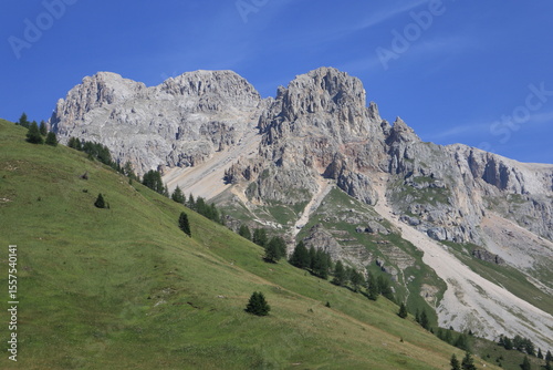 Panorama landscape of San Pellegrino Pass. Alps, Italy