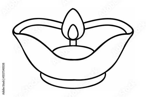 Simple black and white diya lamp illustration suitable for cultural and religious events