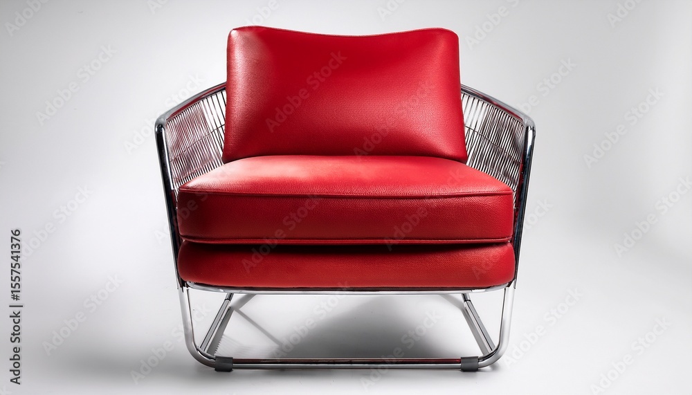 Obraz premium red upholstered armchair with metal frame modern design