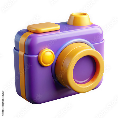 Purple and yellow cartoon camera isolated on transparent background