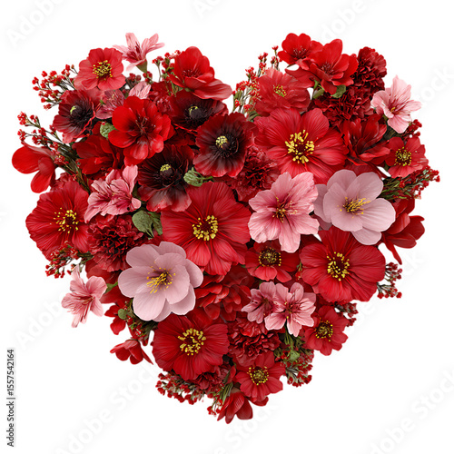 Romantic Red and Pink Flower Heart white background against transparent Background