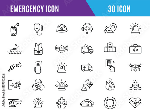Emergency icon, Emergency outline icon set.ambulance, hospital, help, emergency hotline, exit and more. editable stroke. Vector