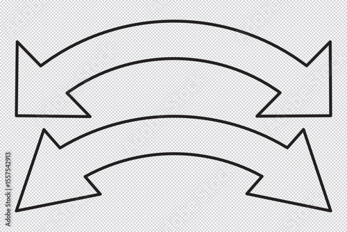 Dual sided arrow vector, icon, silhouette design. Semicircular curved thin, long double ended arrow vector design for website, app and logo design. Vector illustration of duel side arrow